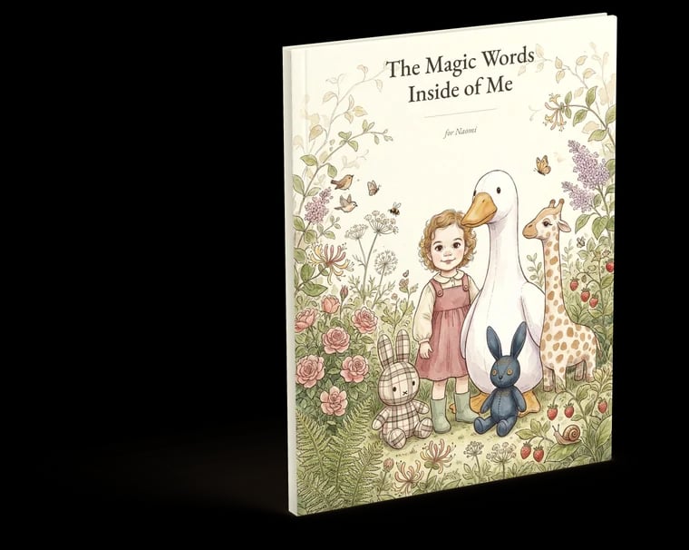Naomi's book, pictured as a closed hardcover with her painted cover.